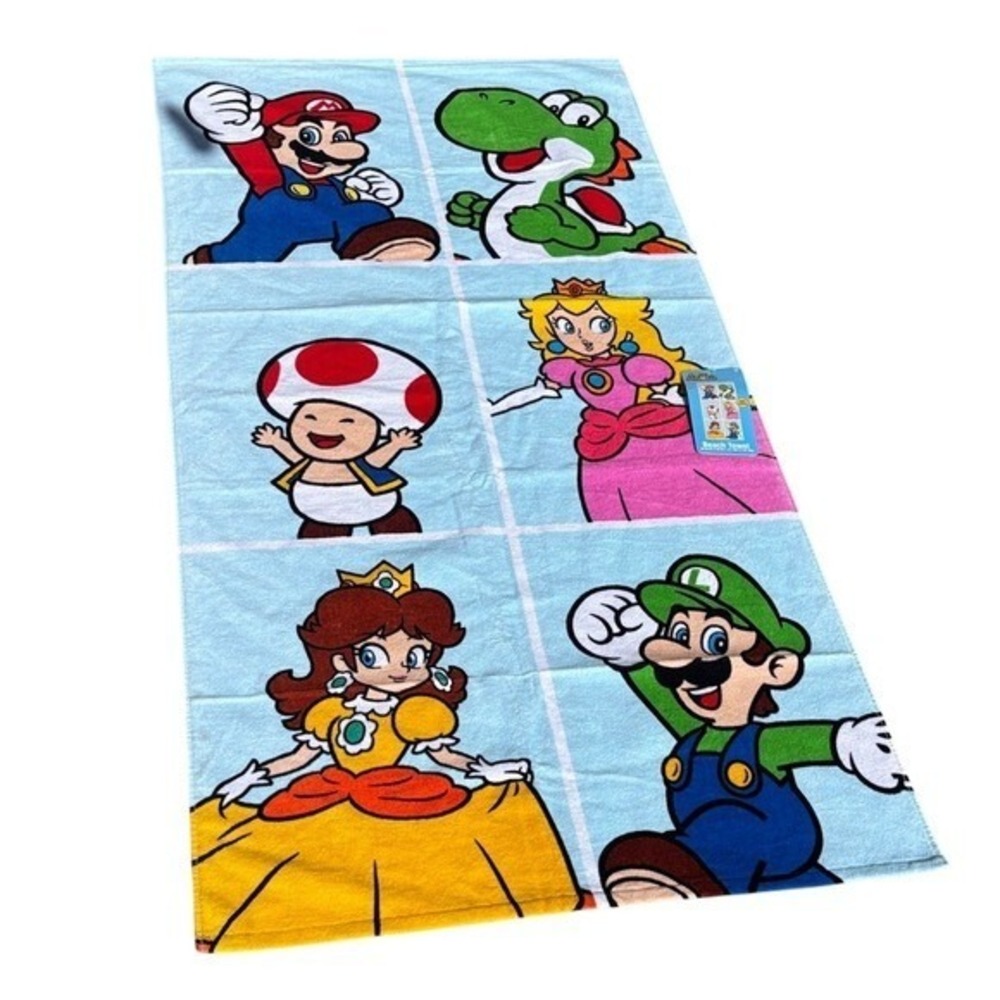 Super Mario Character Printed Beach Towel: Yoshi, Princess Peach, Toad 28" x 58"